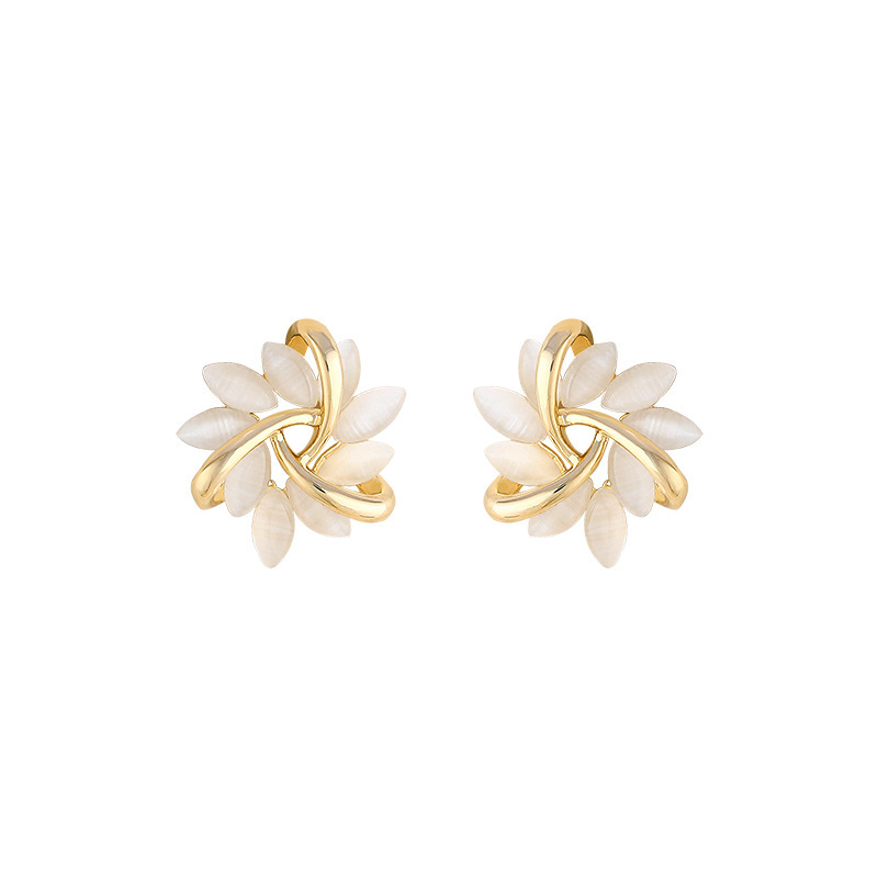 Cat's Eye Flower Earrings High Sense Opal Square Triangle Geometry Earrings - Image 8