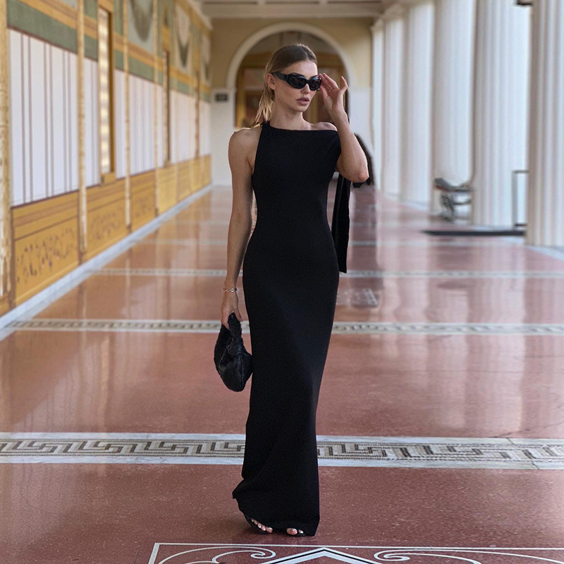 One-shoulder Ribbon Long Dress Ins Fashion Slim Sleeveless Dresses For Evening Party Club Clothing Women - Image 7