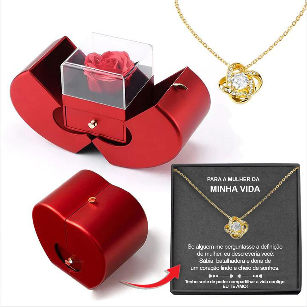Fashion Jewelry Box Red Apple Christmas Gift Necklace Eternal Rose For Girl Mother's Day Valentine's Day Gifts With Artificial Flower Rose Flower Jewelry Box - Image 4