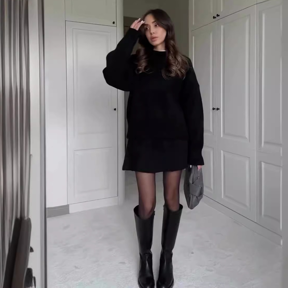 Sweater Skirt Sets For Women 2 Pieces Knit Casual Versatile Long Sleeve Pullover Elegant Solid High Waist Mini Skirt Outfit - Image 5