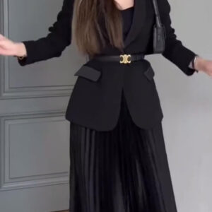 Solid Color Blazer & Pleated Skirt Suit