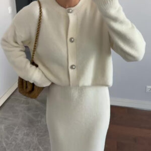 Solid Color Cardigan & Skirt Suit