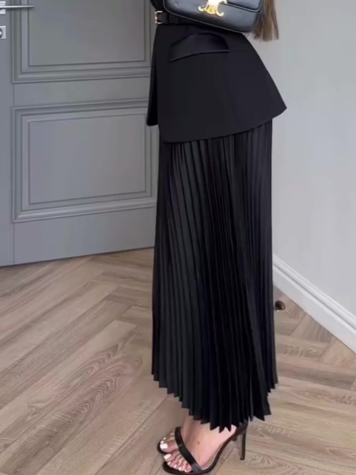 Solid Color Blazer & Pleated Skirt Suit - Image 2