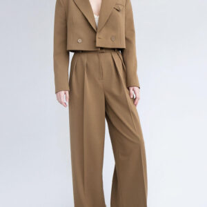 Solid Color Short Blazer & High Waist Pants Set