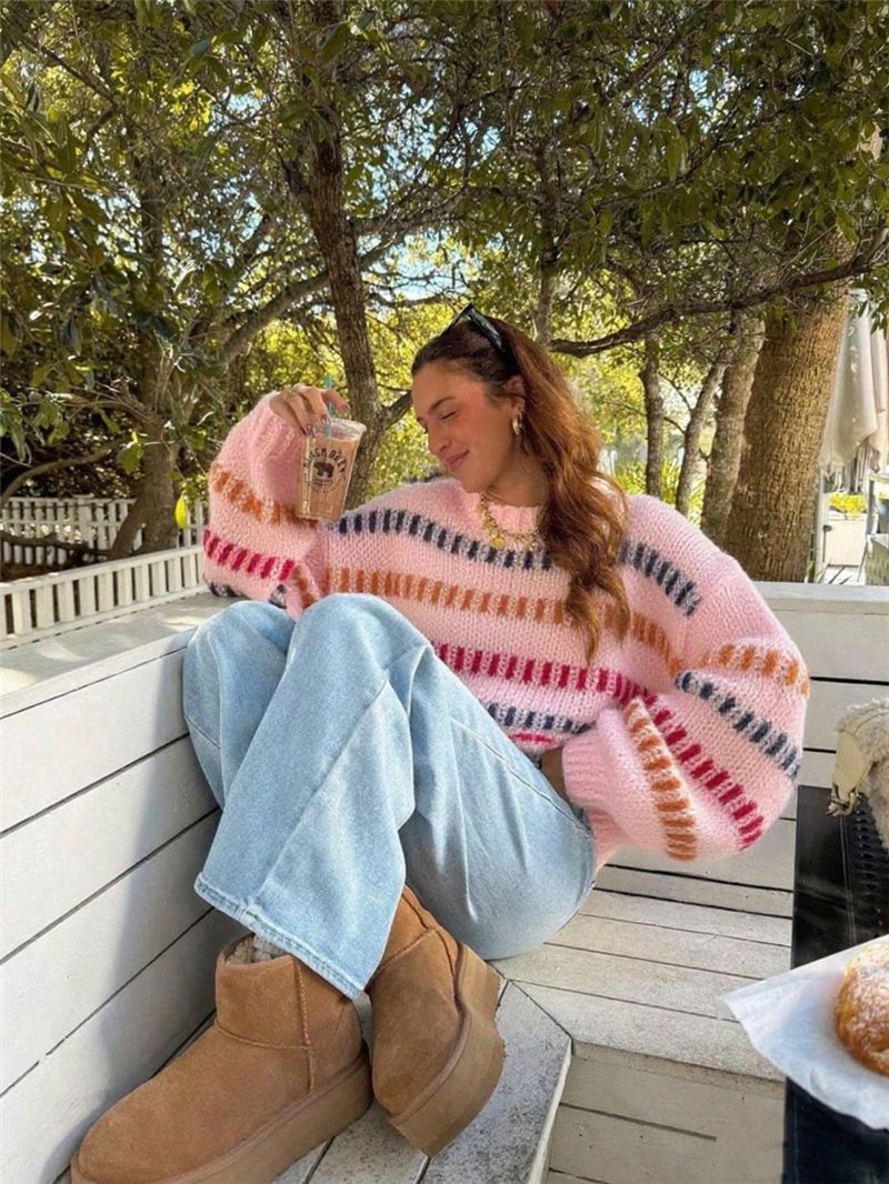 Casual Fashionable Retro Loose-fit Sweater With Batwing Sleeves - Image 3