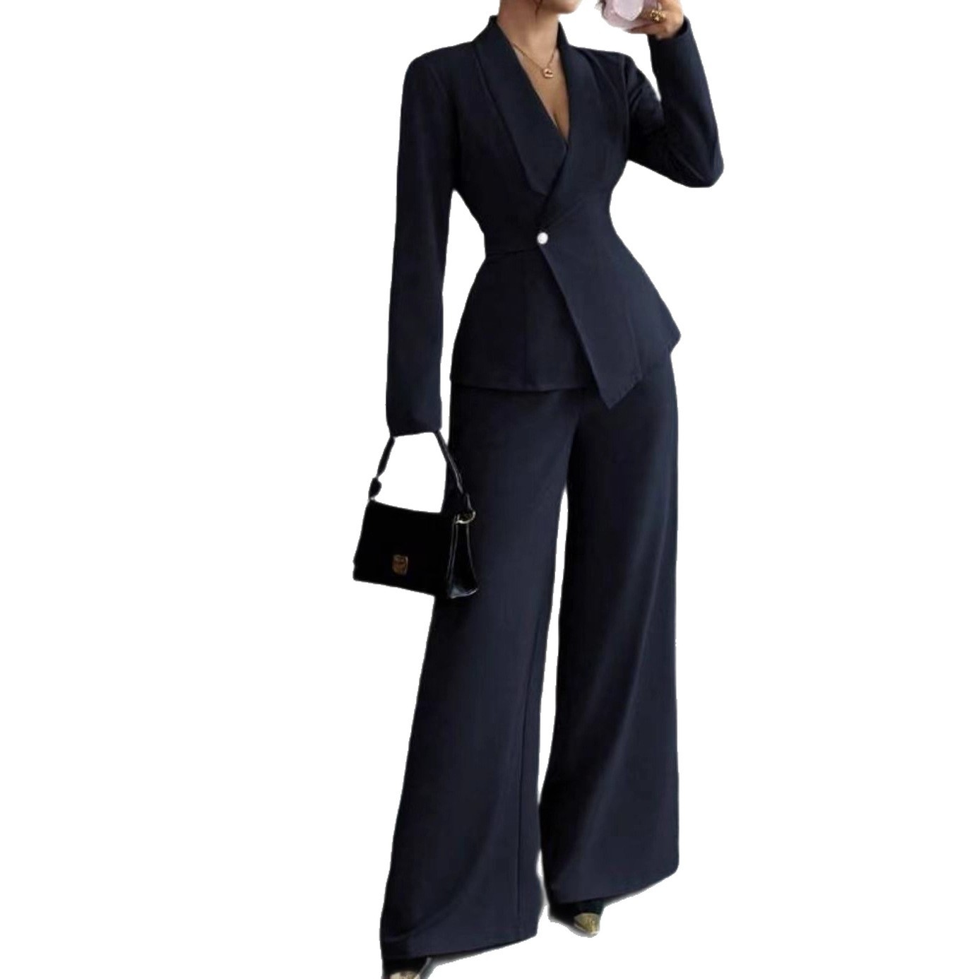 Solid-color Long-sleeve Straight-leg Pants Set For Women - Image 9