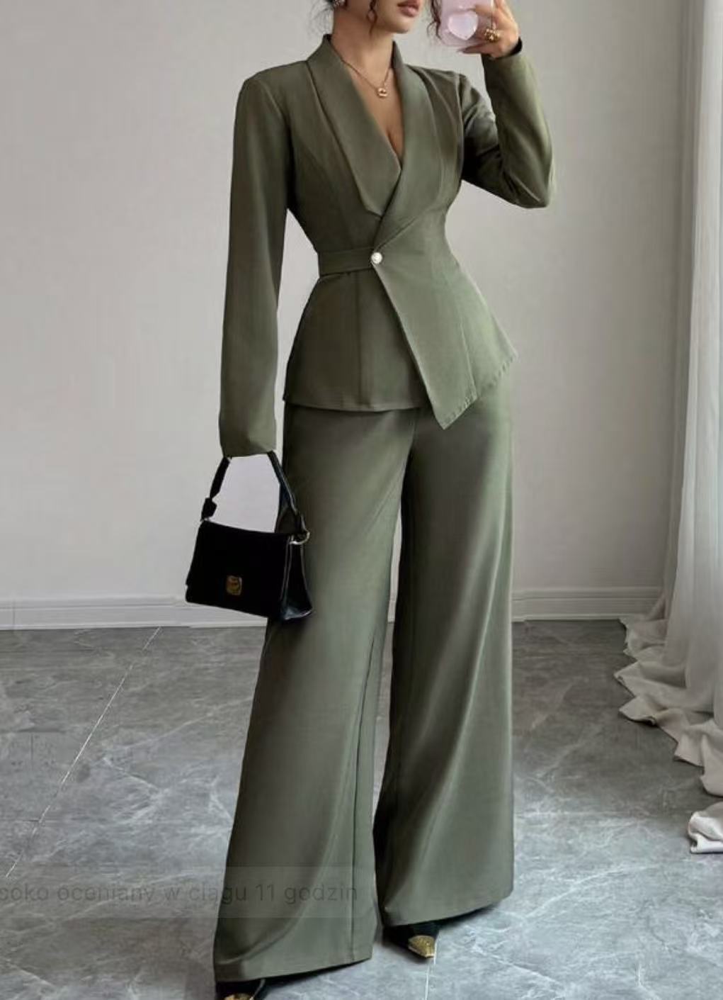 Solid-color Long-sleeve Straight-leg Pants Set For Women - Image 4