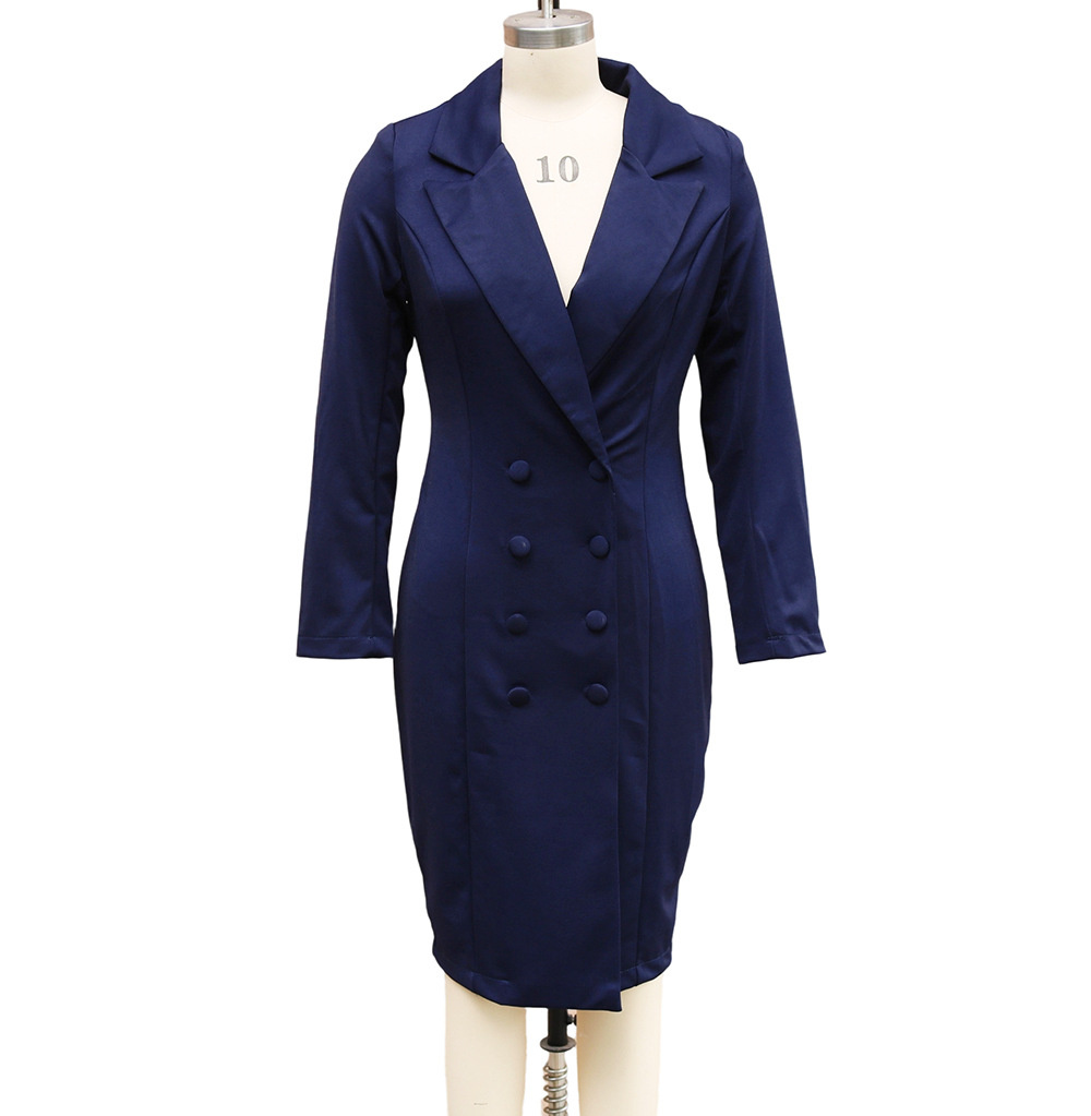 Double-breasted Blazer Dress Fashion Slim-fitting Hip-wrapped Lapel Long-sleeved Dresses Office Commuting Long Jacket Outwear For Women's Clothing - Image 5