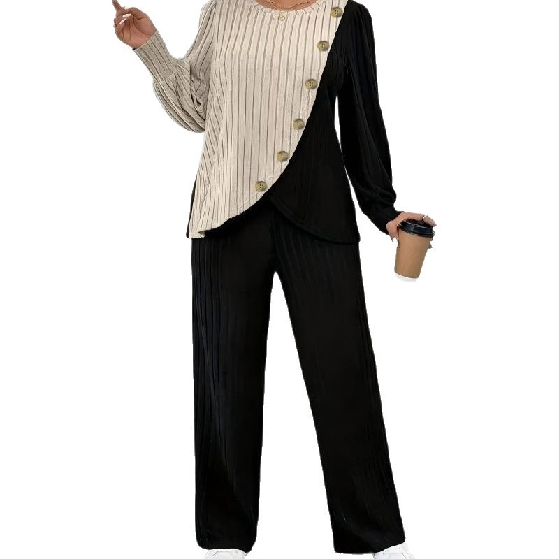 Round-neck Long-sleeve Soft Knit With Textured Color Blocks And Asymmetrical Design - Image 3