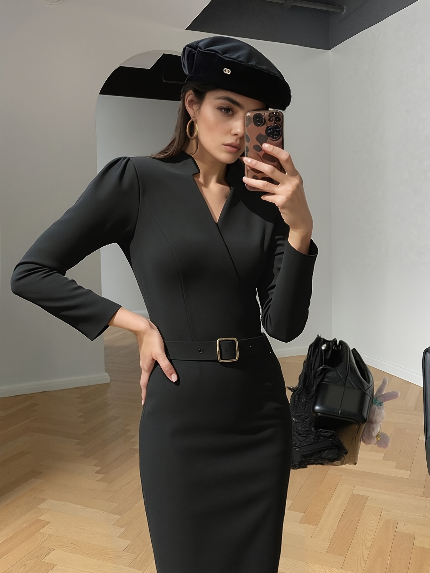 Slim-fitting Casual Suit Dress V-neck Long-sleeved Dresses Commuting Office Clothing For Women - Image 2