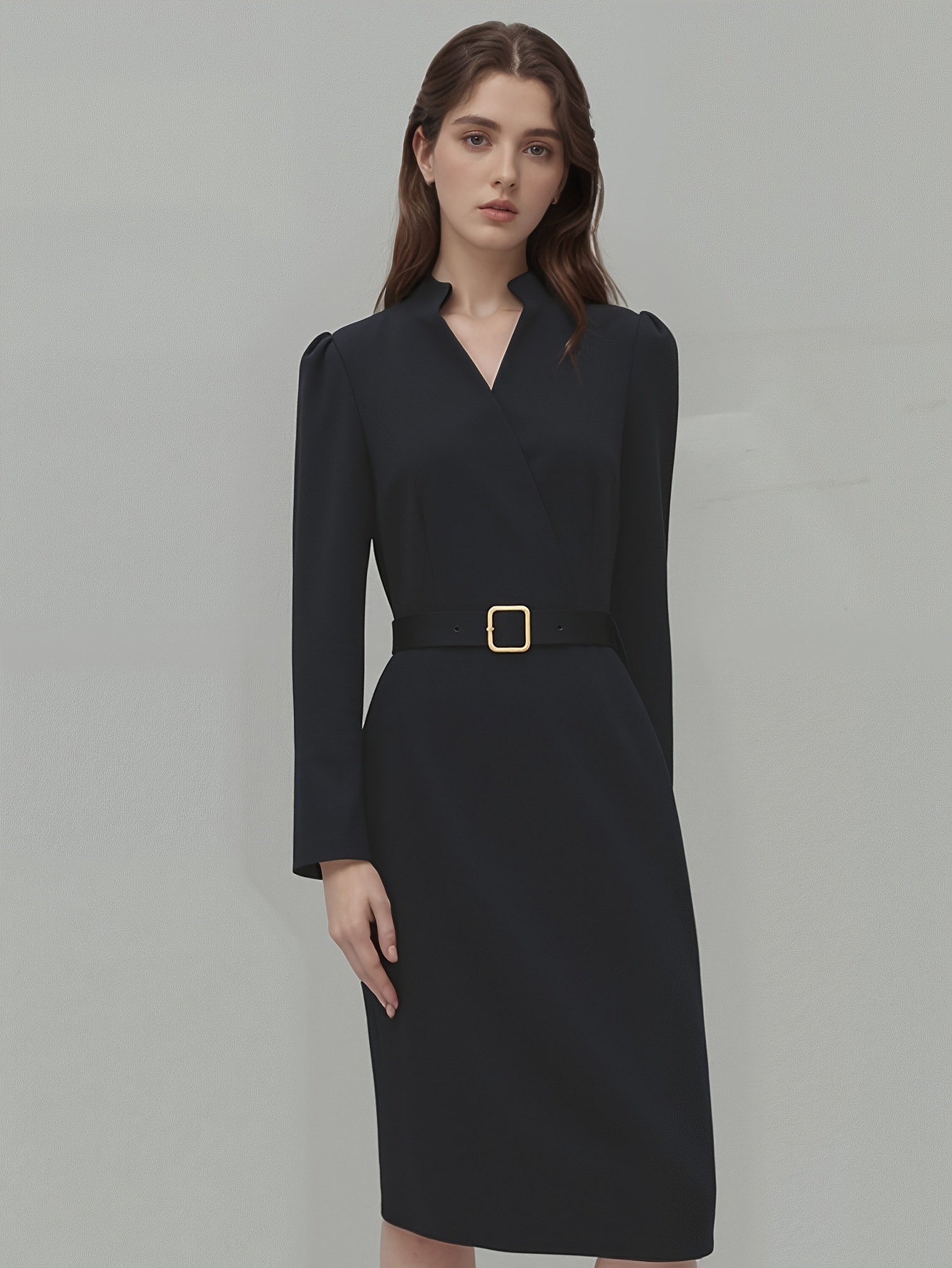 Slim-fitting Casual Suit Dress V-neck Long-sleeved Dresses Commuting Office Clothing For Women - Image 5