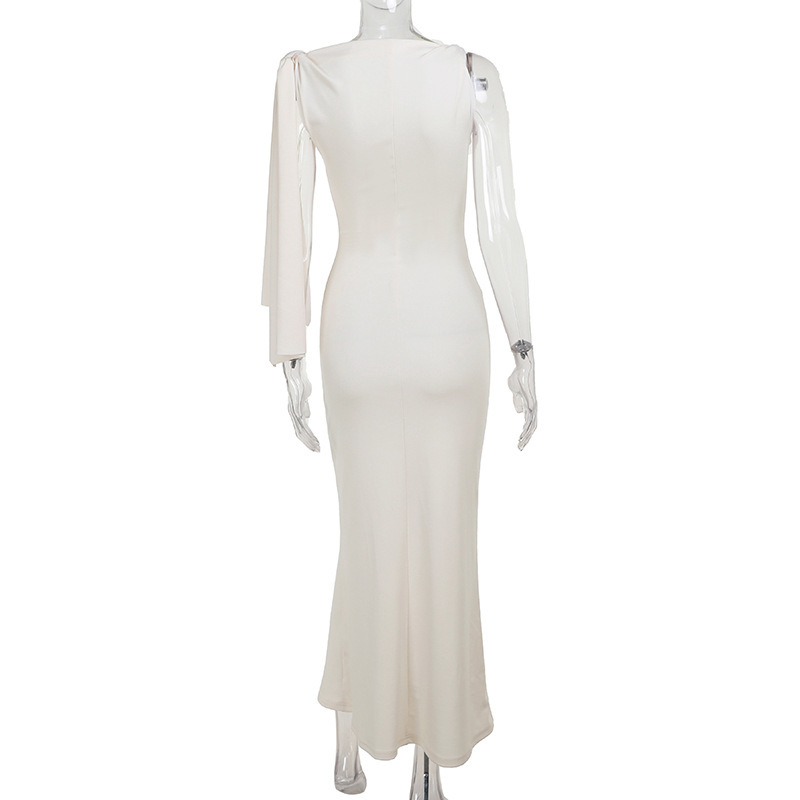 One-shoulder Ribbon Long Dress Ins Fashion Slim Sleeveless Dresses For Evening Party Club Clothing Women - Image 10