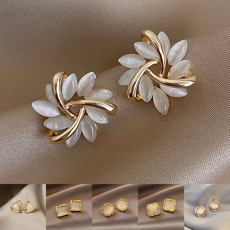 Cat's Eye Flower Earrings High Sense Opal Square Triangle Geometry Earrings