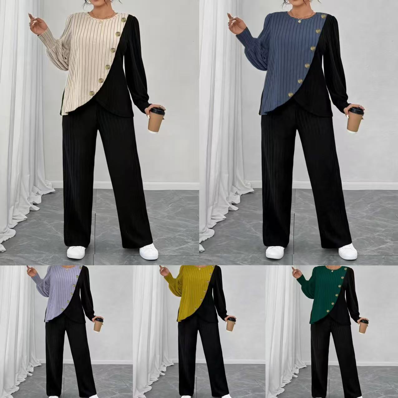 Round-neck Long-sleeve Soft Knit With Textured Color Blocks And Asymmetrical Design - Image 8
