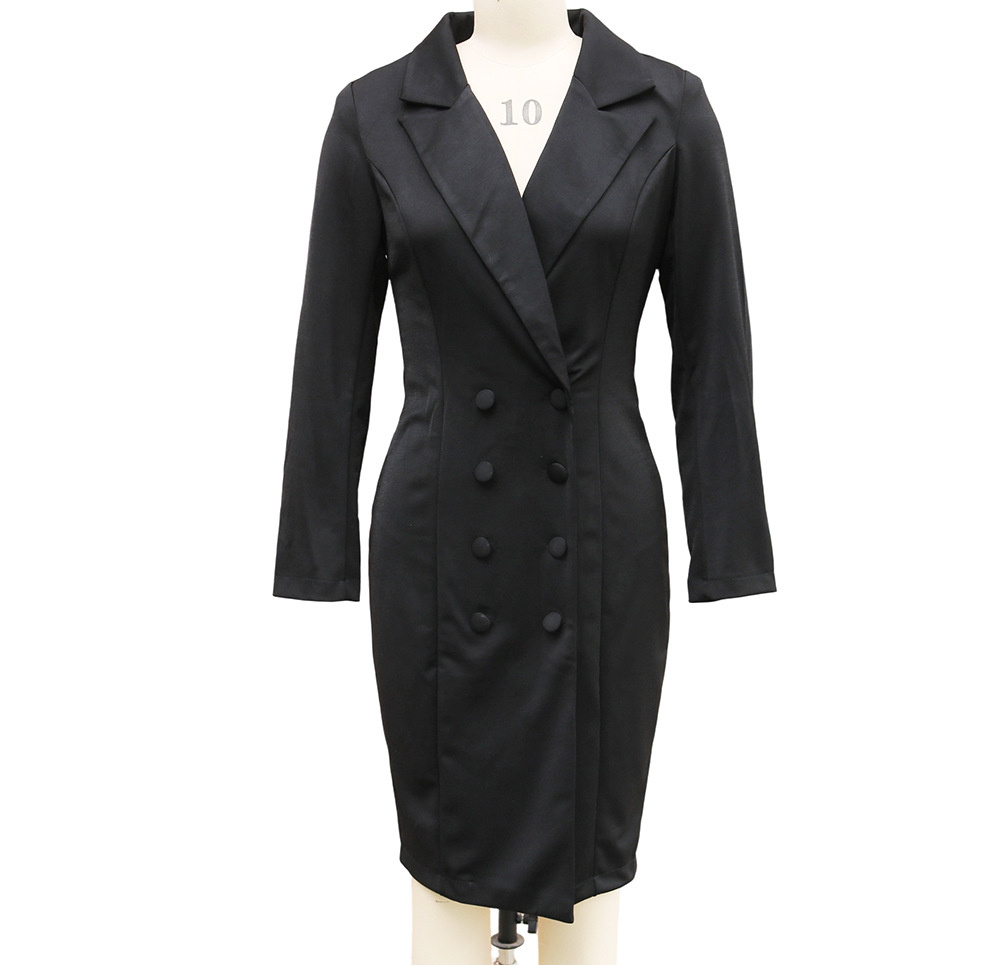 Double-breasted Blazer Dress Fashion Slim-fitting Hip-wrapped Lapel Long-sleeved Dresses Office Commuting Long Jacket Outwear For Women's Clothing - Image 9
